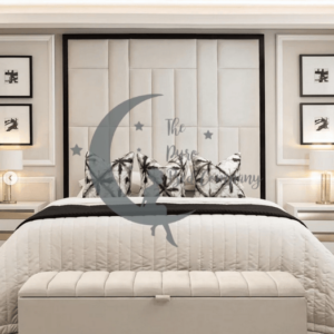 Kayla Black Border Bed Frame Pictured With 95" Tall Headboard