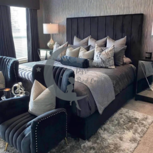 Isabella Midnight Black Plush Bed Frame