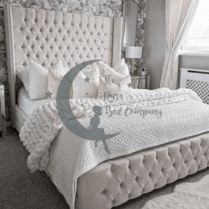 Zara Wingback Bed Frame Pictured With 70" Tall Headboard