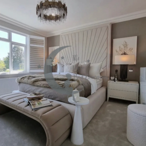 Paige Luxury Bed Frame Pictured With 80" Tall Headboard