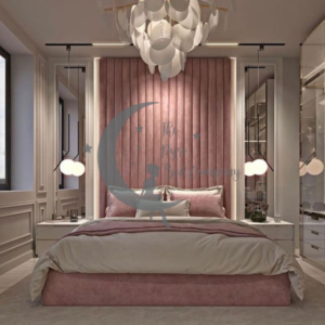 Medan Pink Wall Panel Storage Bed Set + Mirrors